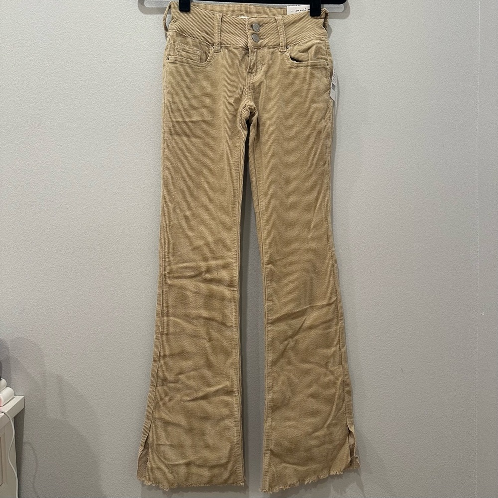 Beige Corduroy Low Rise Boot Pants